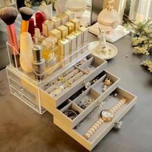 Large Capacity 3-Tier Jewelry Organizer Box With Drawers ,Lipstick Storage Rack + Jewelry Storage Box,Rectangular Tabletop Display Case With Snap Closure, Dust-Proof Plastic Earring Holder For Home Decor, Perfect For Jewelry Storage, Jewelry Storage, Office Storage, Home Storage, Dormitory Storage, New Year Gifts, Birthday Gifts, Valentine's Day Gifts, Home Decoration