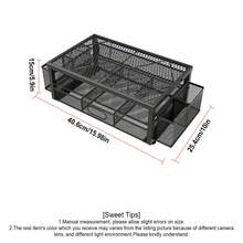 带抽屉和笔筒的电脑显示器支架，双层金属显示器增高架，桌面收纳架，带储物功能的显示器支架，适用于台式电脑、笔记本电脑和打印机 - 彩色 - 查看 3