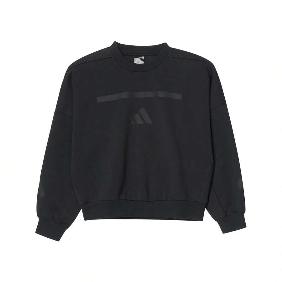 Adidas 女款春秋經典舒適運動休閒圓領套頭運動衫 JE7855 - 黑色 - 查看 1