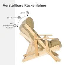 HOMCOM Relaxing Chair, Upholstered Folding Chair, Linen-Look Dining Chair For Living Room, Beech Wood, 71 X 89 X 96 Cm, Brown - 1 - View 8