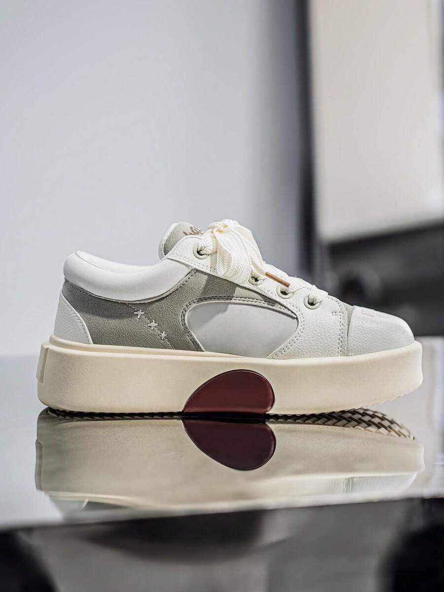 1 Pair Men's Casual Low-Top Canvas Sneakers, Comfortable Soft Thick Sole, Simple Campus Style - White - View 1