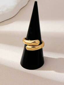 2 件套简约优雅光泽线条水滴形金手镯和粗戒指首饰套装，适合女性日常佩戴、派对、约会和礼物 - 金黃色 - 查看 11