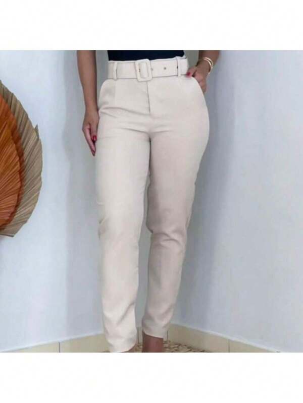 Calça Alfaiataria Premium Feminina Modeladora Skinny Com Cinto Encapado Forrado Social Elegante