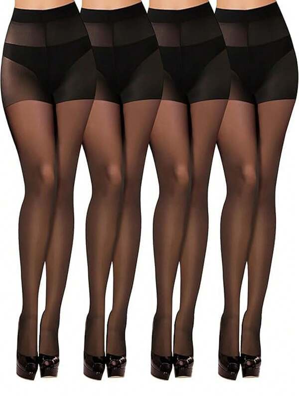 4 Pairs Women Sexy 20D Sheer Stockings Black Tights Fashionable Minimalist Pantyhose