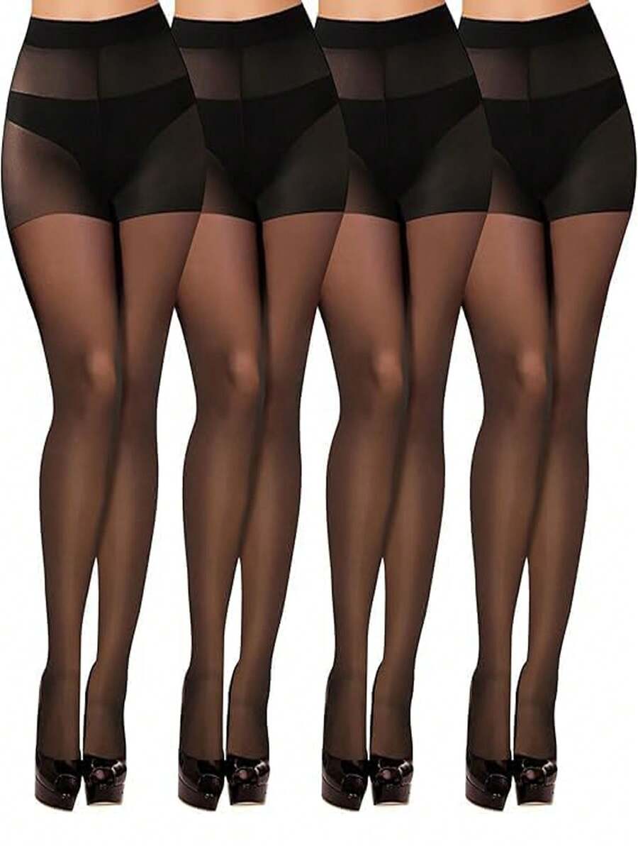 Women's Sexy 20D Sheer Black Pantyhose, Fashionable Minimalist Tights, Comfortable - Black - View 1