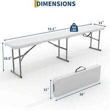 6 pies Blanco Banco Plegable Portátil de Plástico HDPE con Asa 2 Piezas para Picnic Exterior Camping Fiesta Deportes - Blanco - Ver 6