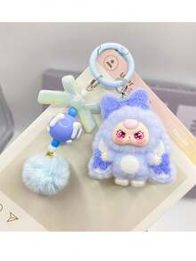 NEW Bowknot Style Flocking The Cute Big Ear Doll Cartoon Polychrome Key Chain Anime Resin Material The Big Ear 3D Doll Bag Pendant Key Fob Party Small Gifts