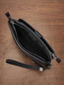 HOVI'S 21.5cm PU Leather Men's Clutch Bag, Large Capacity Handbag With Zipper Compartment, Wrist Strap And Multiple Pockets, Suitable For Phone, Wallet And Essentials, Black Wallet, Great Christmas Gift For Men - Black - View 6