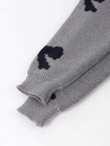 1件宽松舒适休闲户外时尚百搭韩版个性化针织长袖加厚保暖套头毛衣，带蝴蝶结元素，适合少女，春/秋/冬季穿着 - 灰色 - 查看 6