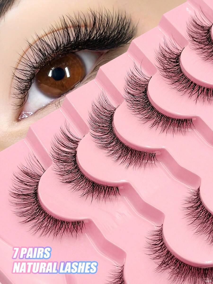 Asiteo 7 Pairs Natural Look False Eyelashes, Soft Transparent Band, Short Lightweight Faux Mink Lashes, Create Natural Makeup Look, Suitable For Daily Makeup, Suitable For Beginners - màu đen - Xem 1