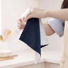 12 Pack Kitchen Dish Cloths (10 X 10 Inches, Cream Yellow), Super Soft And Absorbent Coral Velvet Dish Towels, Nonstick Oil Fast Drying Microfiber Cleaning Cloth, No Lint Household Dishcloths, 2025 - 海軍藍和白色 - 查看 4