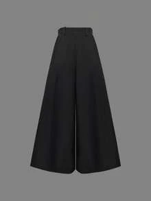Calça Pantalona Elegante para Uso Diário Feminina, Tecido Tecido de Cor Sólida com Bolsos, Adequada para Escritório e Uso Diário, Primavera/Verão/Outono - Preto - Visão 6