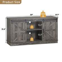 Farmhouse 75-120 Gallon Fish Tank Stand With Power Outlet, Aquarium Stand W/Cabinet&Sliding Barn Door, Heavy Duty Reptile Tank Stand For Fish/Turtle/Reptile Terrarium, 1000LB Capacity - 灰色 - 查看 10