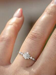 1枚925纯银雪花镶钻戒指，优雅精致，女士结婚戒指，适合舞会派对佩戴，精美珠宝，圣诞礼物 - 雪花鑲鑽戒指 - 查看 5