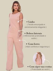 Elegant Linen Jumpsuit With Wide Legs And Discreet Pockets. - Rusty Rose - View 6
