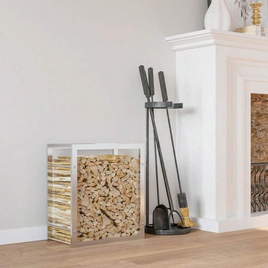 Firewood Rack 80x28x86 Cm Stainless Steel - Silver - View 1
