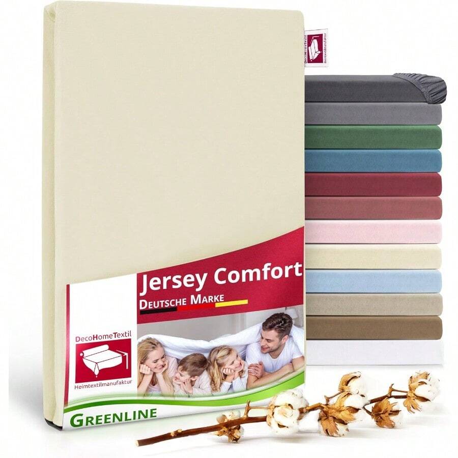 DecoHomeTextil Heimtextilmanufaktur Greenline - Sábana Bajera Ajustable de algodón 100% algodón 2 Unidades 180-200 x 200 cm hasta 30 cm también para Camas con somier sábana Bajera Ajustable - Champán Greenline - Ver 1