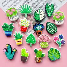 17 PIEZAS Serie de plantas, accesorios hechos a mano DIY - Bandas decorativas desmontables y coloridas, adecuadas para sandalias, zapatos, joyas y relojes - Regalo de fiesta de vacaciones creativo, duradero y de moda, accesorios para ramos, decoraciones brillantes, diseños exquisitos, colgantes con forma de cactus, adornos para zapatos, decoraciones, esenciales para entusiastas de la moda - Verde - Ver 3