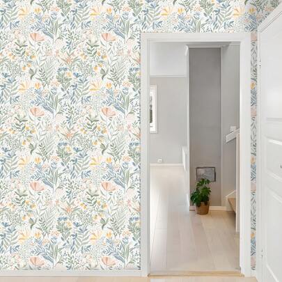 1 لفة ورق حائط لاصق ذاتي بنقوش زهور، ورق جدران ذاتي اللصق بأوراق نباتية، مقاس 17.32 * 118.11 بوصة، ورق حائط بوهيمي، ورق حائط فينيل مقاوم للماء، ديكور جداري قابل للإزالة، ديكور غرفة أنيق وطازج، ورق حائط لاصق للغرفة المعيشة والمطبخ والنوم والحمام والمدرسة والمكتب وتجديد الأثاث، ديكور منزلي حديث