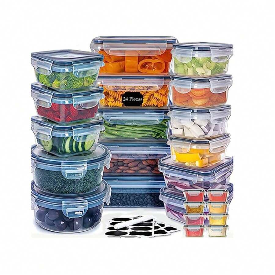 24PCS Food Storage Containers With Lids Airtight, Plastic Food Containers For Kitchen Storage Organization, Leakproof Meal Prep Containers With Labels & Marker - transparente - Ver 1