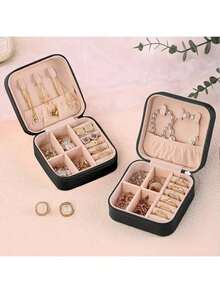 1个旅行首饰收纳盒，简约旅行居家首饰收纳盒，便携式多隔层整理盒，可收纳耳环、戒指、手镯、项链等首饰，轻巧便携，时尚个性化皮革首饰收纳盒，女士旅行必备纪念品盒，送给她的完美礼物，适合伴娘、度假、商务旅行、周末短途旅行、日常使用、节日礼物、圣诞节、周年纪念日、生日、派对饰品收纳，时尚便携式首饰整理盒