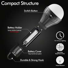 Lampe de camping portable Mini ampoule LED Lampe de secours 3 modes d'éclairage Lumière de travail de nuit extérieure Lampe suspendue de tente avec crochets (noir, rouge, bleu, vert, jaune)