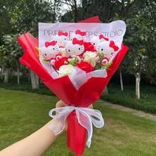 三丽鸥Hello Kitty卡通可爱仿真玫瑰花束，Hello Kitty卡哇伊玫瑰花束，Hello Kitty情人节礼物，母亲节花束，毕业永生花花束，适合送给女朋友，生日浪漫惊喜 - 彩色 - 查看 4
