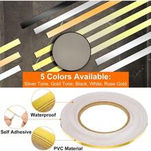 3pcs Floor Tiles Gold Foil Lines Metallic Mirror Tape 0.2" X164 Ft PVC Self Adhesive Decor Floor Wall Seam Sticker Waterproof Gap Sealing Tape For Kitchen Bathroom Cabinet - Vàng - Xem 5