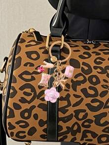 1pc Cute Round Metal Love Theme Keychain With Golden Bow, Pink High Heel, And Camellia Flower Decor, Perfect Wedding Holiday Gift Or Ideal Accessory For Women Handbag, Keychain, Unique Phone Charm - Multicolor - View 6