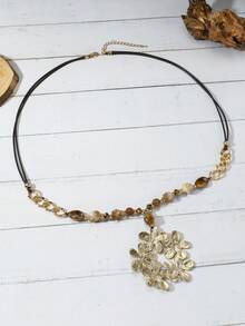 1pc Fashionable Floral Beaded Metal Chain Necklace, Suitable For Women's Daily Wear - Brown - View 2