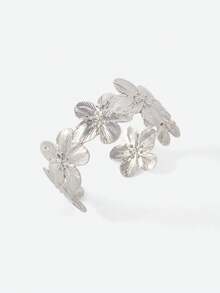 Opalesca 1 Pc Fashionable Floral Open-End Silver-Tone Bracelet - Silver - View 4