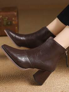 1 双女式卡其棕色尖头高跟踝靴，秋冬时尚派对靴 - 棕色 - 查看 4