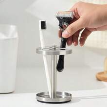Brushed 18/8 Stainless-Steel Toothbrush Holder Stand: Rustproof Bathroom Countertop Organizer, 4 Ventilated Slots Hold Manual Toothbrushes, Razor, Toothpaste Tube, Non‑Slip Compact Sink Caddy{Inchcolor_nameinch:InchSilverinch} - Silver - View 9