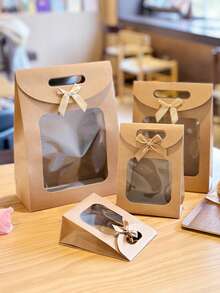 5/10pcs/Set Kraft Paper Gift Bag With Transparent Window And Handle - Used For Packaging Candies, Weddings, Thanksgiving And Parties Back To School Valentine Day - Multicolor - View 10