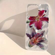 1 Pieza 2 Flores Patrón Simple Impermeable Anti-Huella Digital Anti-Arañazos Funda Transparente IMD Suave y Lisa Compatible con  16/16 Plus/16 Pro/16 Pro Max/ 15/15 Plus/15 Pro/15 Pro Max/ 14/14 Plus/14 Pro/14 Pro Max/ 13/13 Pro/13 Pro Max/ 12/12 Pro/12 Pro Max/ 11/11 Pro Max/45 Pro - Colores mixtos - Ver 5