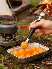 2 piezas, 17,6 cm * 3 cm, acero inoxidable, cuchara doble para helado y frutas, apta para sandía, helado, paletas de fruta, albóndigas, accesorios de cocina