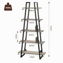 Huisuilinss 5-Tier Ladder Shelf,Industrial Wood Metal Bookshelf,Tall Open Rustic Bookcase,Standing Display Plant Shelves,Freestanding Storage Rack Organizer For Living Bedroom Office - Roble - Ver 3