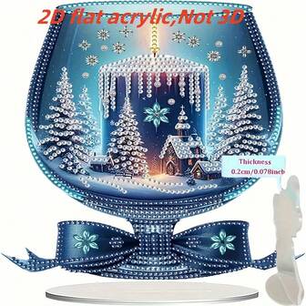 1pc 5D DIY Diamond Painting Acrylic Wine Glass Decor, Asymmetrical Shape Diamond Drill With Shiny Rhinestones, Christmas & New Year Holiday Home Decor, Perfect Holiday Gift, No Power Required
