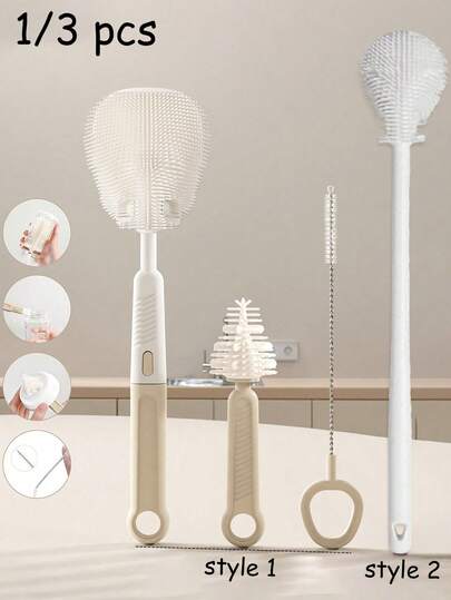 硅胶清洁刷套装，多功能直柄便携式杯子清洁器 | 家用清洁工具，厨房收纳好帮手，实用礼品，深度清洁可重复使用的水瓶、马克杯、吸管、小开口 | 柔韧耐用，可放入洗碗机清洗，节日必备，情人节礼物，新年礼物，结婚礼物，居家旅行必备