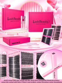 1824 piezas Kit de extensión de pestañas tipo D-Curl esponjosas, Set de extensión de pestañas DIY, pestañas individuales de 9-16mm 40D 60D 80D 100D, incluye pegamento para pestañas, sellador, pinzas, cepillo, apto para uso personal (9-16mm, Set) - Negro - Ver 3