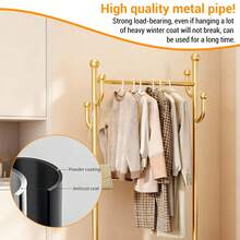 Techigher Clothes Rail Rack With Wheels 360° Lockable, Freestanding Coat Rack Tree With Bottom Basket Storage, Metal Hanging Garment Rack For Bedroom Living Room Entryway,  80CM/100CM Wide, Gold - Gold - View 7