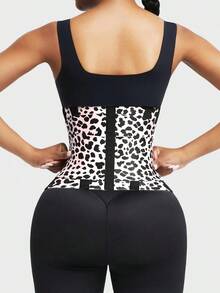 1pc Women's Pink Leopard Print Waist Cincher, Abdominal Slimming Elastic Waist Belt, Suitable For Fitness, Daily Wear, Sports - Black and White - View 6