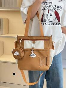 Cute Girl's Shoulder Bag Backpack, Large Capacity Handbag, Middle/High School Student Bookbag - Brown - View 4