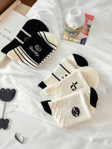 5 Pairs Of Striped Mid Tube Socks With Cute And Funny Cartoon Patterns, Breathable, Moisture Wicking, Unisex, Suitable For All Seasons, Sports, Daily Use - Multicolor - View 6