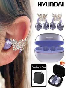 Kopfhörer + roségoldene Schmetterlingsohrringe + Tasche