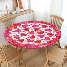 Water-Resistant Round Tablecloth With Elastic Edge For 40-44" Tables - 愛心大號 - 查看 5
