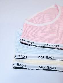 3pcs Girls Cute Bow Contrast Letter Elastic Waist Triangle Panties, Soft Breathable Student Sports Underwear