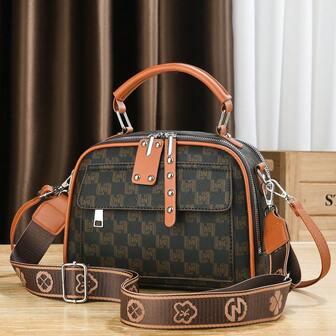 High-End Handbag With 2 Wide Strap, New Autumn/Winter Work Commute Bag, Contrast Color Holiday Gift, Casual Large Capacity Shoulder/Crossbody Bag, Fashion Versatile Bag, Comes With A Small Square Pouch, Gift For Mom