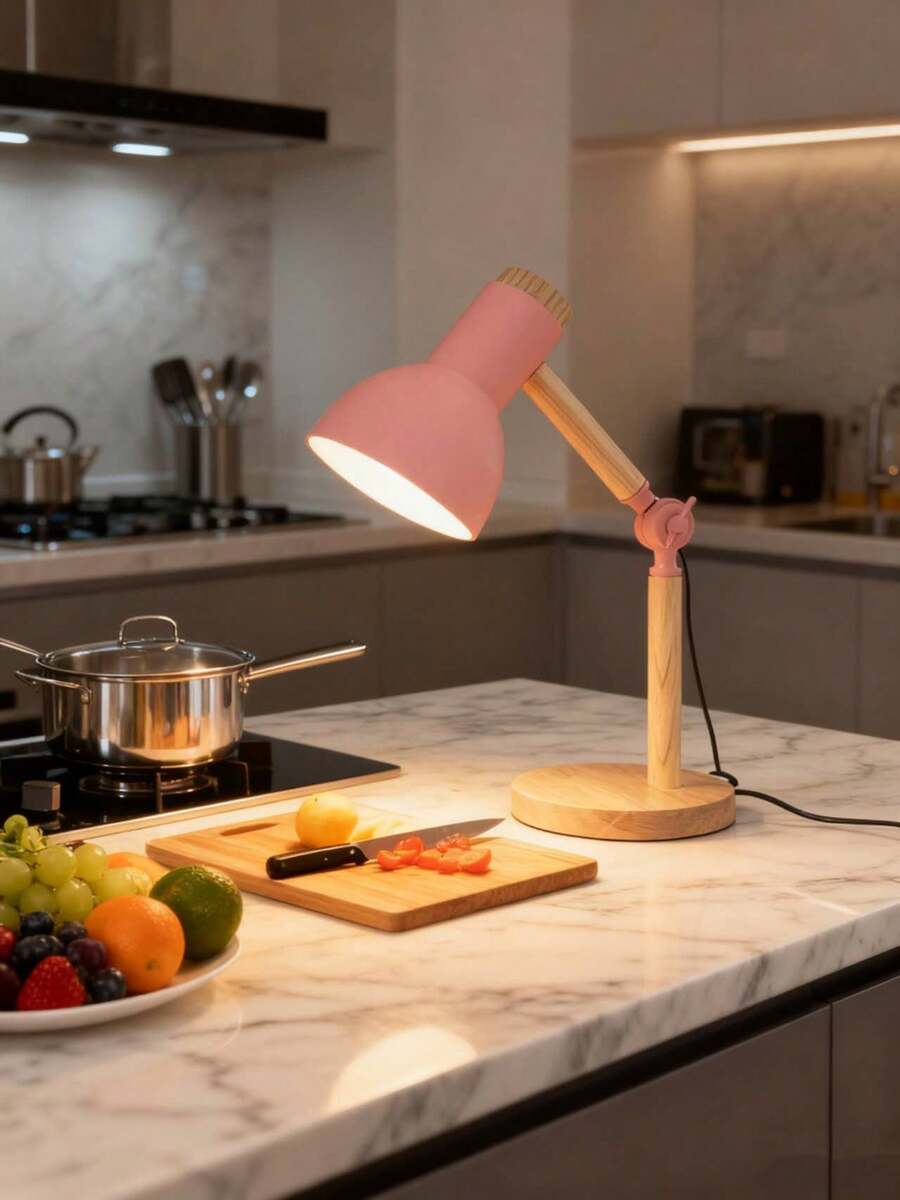 Adjustable Table Lamp In Solid Pink Wood, Nordic Style, Ideal For Interior Decoration, Reading And Writing In Offices And Study Rooms, With Eye Protection. - Xem 1
