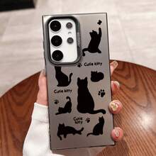 Funda de Teléfono con Diseño de Gato Negro en Pantalla Completa Compatible con iPhone 16 15 14 13 12 11 7/8 7/8 Plus X/S X/S Max  Galaxy S22 Ultra Galaxy S22 Galaxy S22 Galaxy S23 Galaxy S23 Galaxy S23 Ultra Galaxy S23 FE Galaxy S24 Galaxy S24 Plus Galaxy S24 Ultra y Otros Modelos, Anti-Mancha, a la Moda, , Color Plata IMD - Colores mixtos - Ver 7